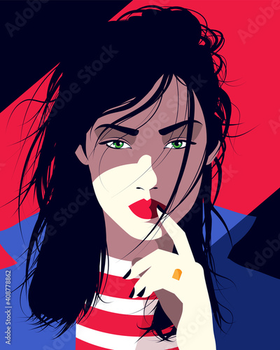 Fashion illustration of woman in style pop art.