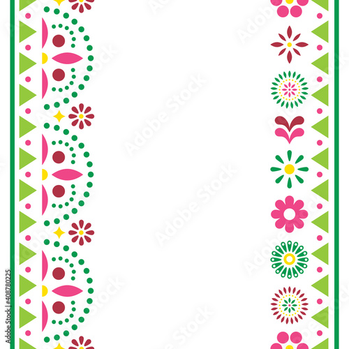 Mexican happy vector greeting card or invitation design, colorful pattern with flowers and geometric shapes