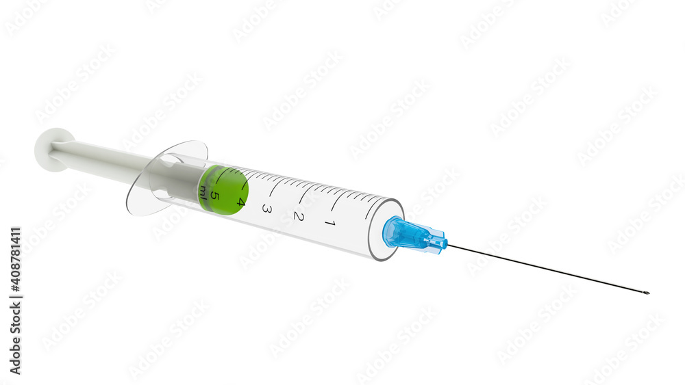Medical syringe isolated on a white background. 3D render. Medical syringe isolated on a white background. 3D render.
