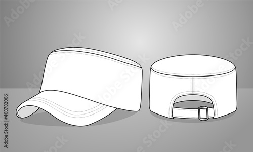 White Military Cadet Cap With Adjustable Metal Buckle Strap Vector