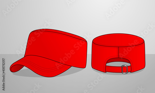 Red Military Cadet Cap With Adjustable Metal Buckle Strap Vector