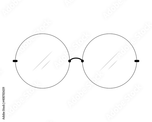 Rimless glasses with round lenses. Circle eyeglasses icon. Isolated vector illustration on white background.