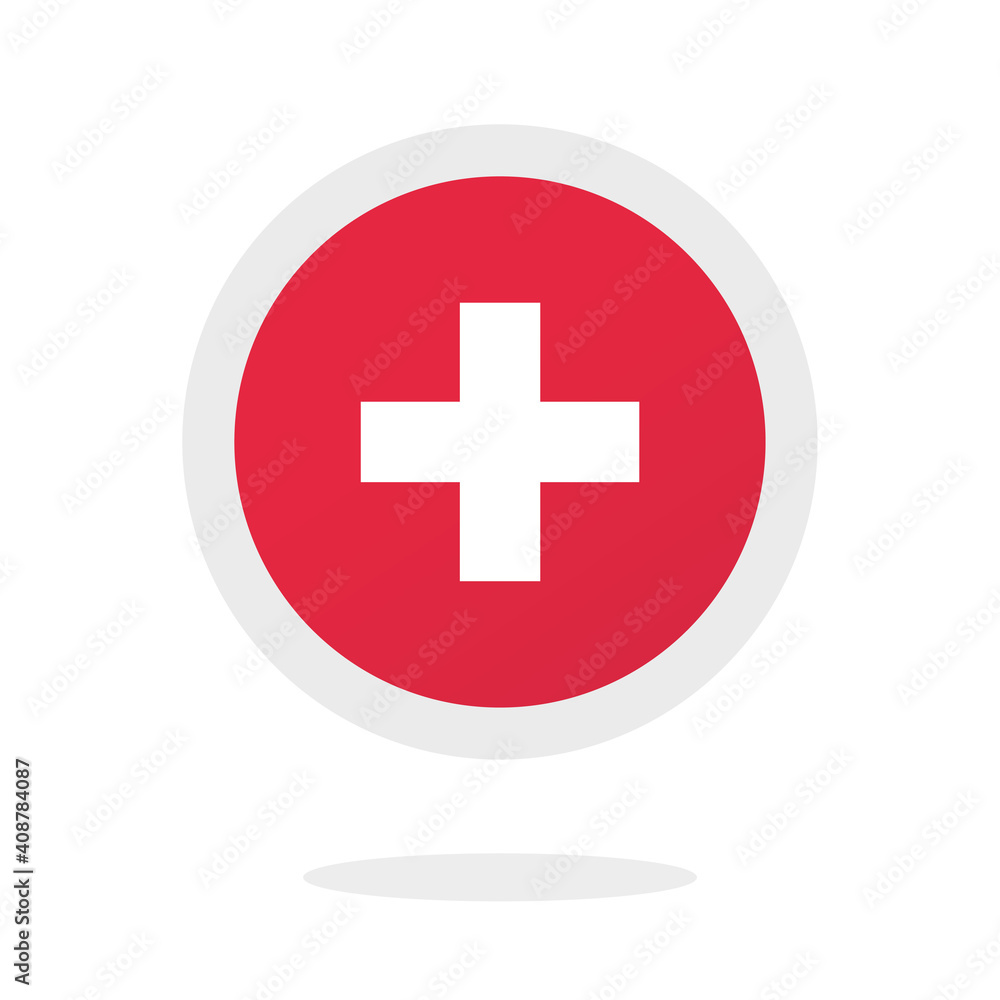Medical cross plus round circle icon vector, idea of Switzerland sign, pharmacy logo element concept isolated red color Medical cross plus round circle icon vector, idea of Switzerland sign, pharmacy logo element concept isolated red color
