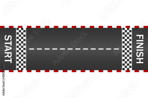 Creative vector illustration of race finish, top view. Art design. Start racing sport karting competition. Textured grunge on the asphalt road. Abstract concept graphic element.