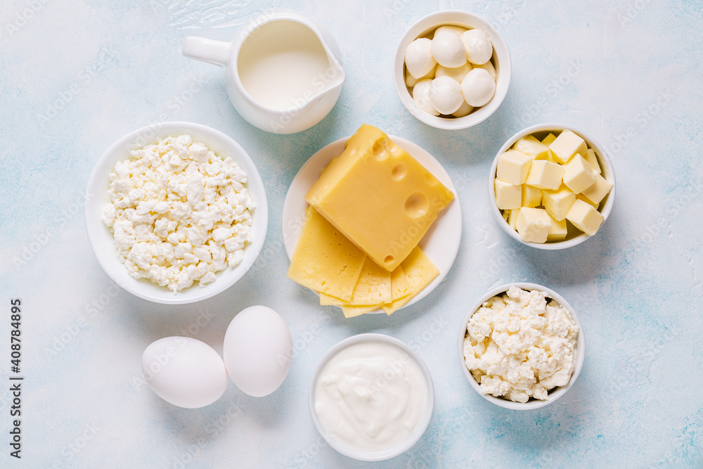 Different types of dairy products.