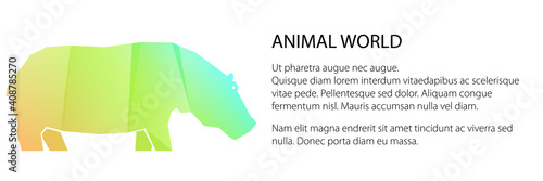 Green and orange multi-colored gradient hippo banner, animal world concept, vector illustration