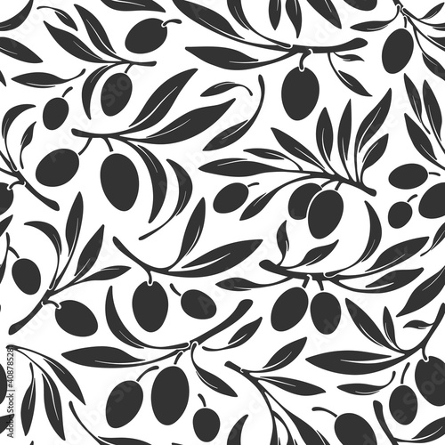 Oliva seamless pattern. Vector branch. Organic oil