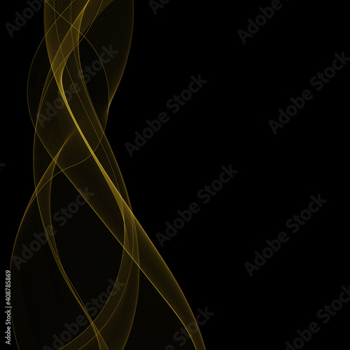 Gold wave on black background - design element. Vector abstract background