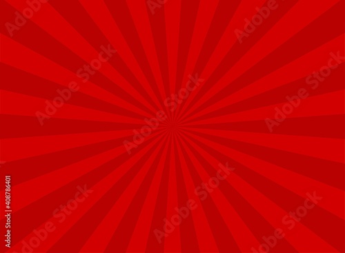 Sunlight rays horizontal background. Bright red color burst background.