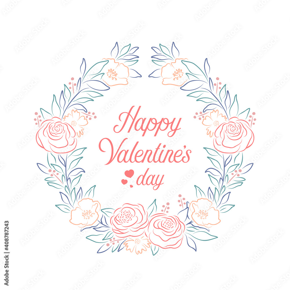 abstract line draw pastel Floral wreath Valentine's Day with hand drawn style vector design