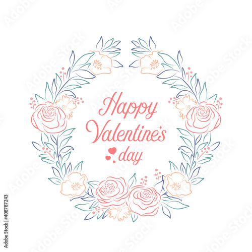 abstract line draw pastel Floral wreath Valentine's Day with hand drawn style vector design