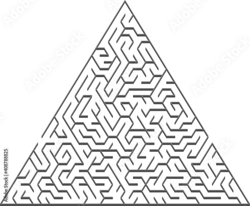 Vector template with a gray triangular 3D maze, puzzle.
