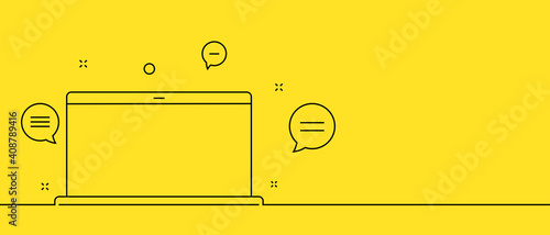 Concept of virtual messaging on laptop screen, online call. Vector illustration of messaging, flat style. Laptop with icons of new messages.