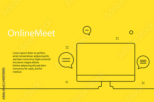 Online webinar, meeting. Banner in yellow background for announcements of webinars, web meetings, online education.