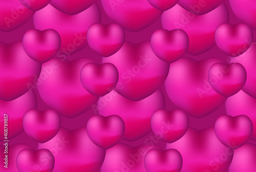 Happy Valentine s Day realistic 3d heart seamless pattern. Red love background, romance repeating texture. Wallpaper, backdrop. Vector illustration