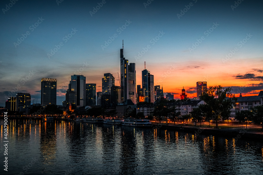 Skyline at sunset, Frankfurt, Germany
