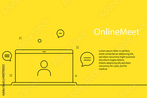 Online webinar, meeting. Banner in yellow background for announcements of webinars, web meetings, online education.