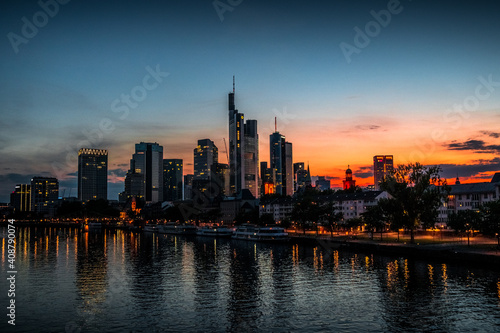 Skyline at sunset, Frankfurt, Germany