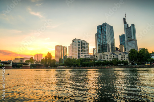 Skyline at sunset  Frankfurt  Germany