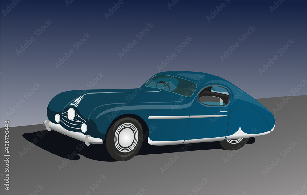 Fototapeta premium Retro car background evening sky