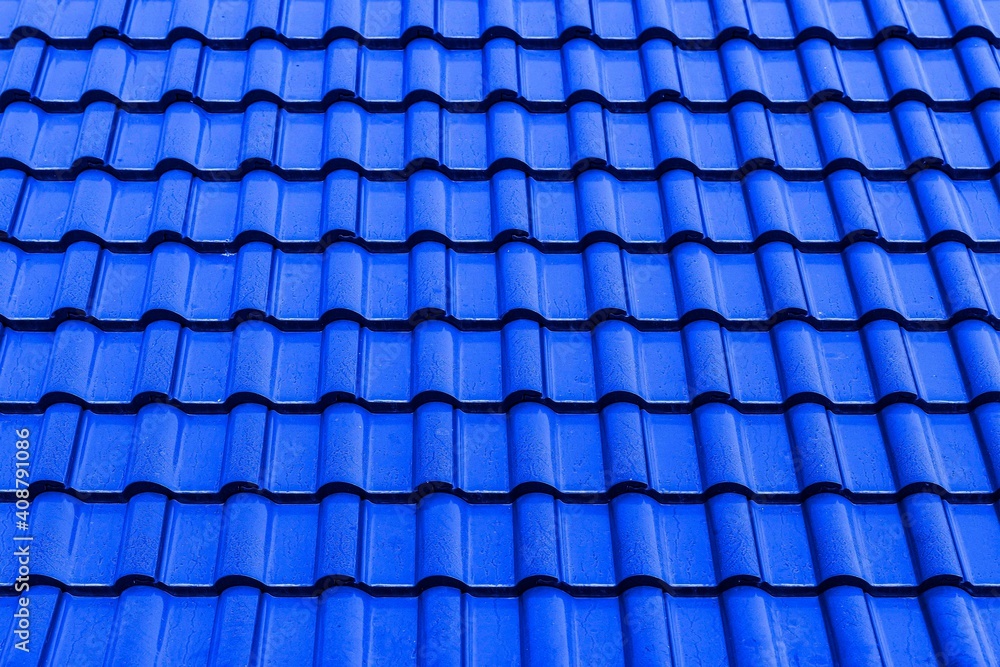 Fototapeta premium Close - up Bright blue roof tiles pattern and seamless background