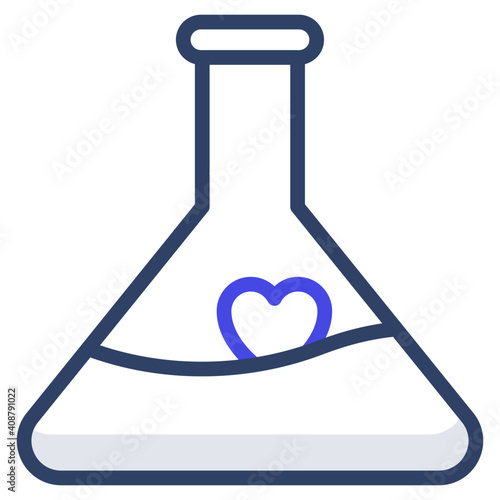 Heart inside lab flask, love chemistry icon