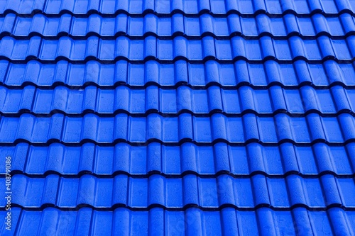 Close - up Bright blue roof tiles pattern and seamless background