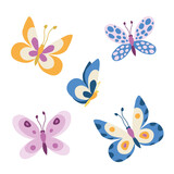 Set of vector simple butterflies.
