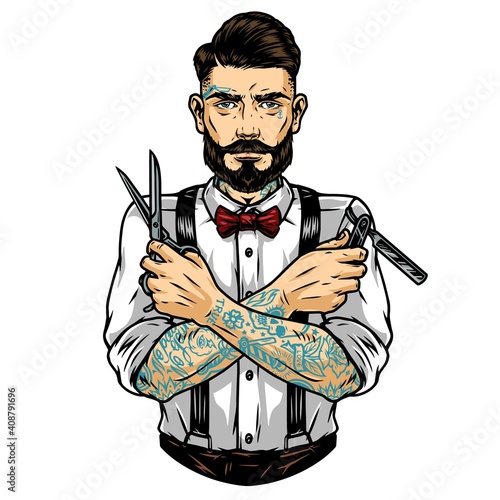 Fashionable mustached and bearded barber