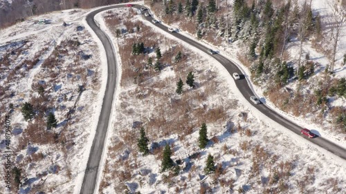 Aerial view of road leading to Sljeme summit at Medvednica mountain, Croatia.