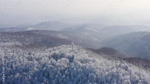 Aerial view of Sljeme summit at Medvednica mountain, Croatia.