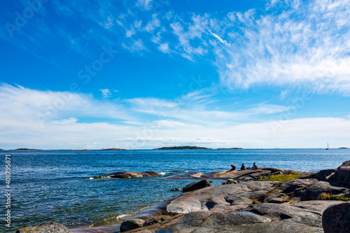 Sunny beach at Hanko city in southmost part of Finland
