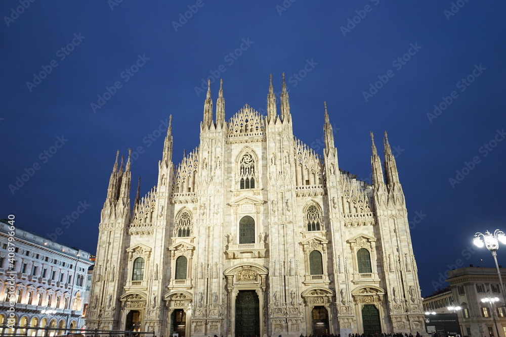 Milan Cathedral or Milan Duomo aka Duomo di Milano at night in Italy - ドゥオーモ ミラノ大聖堂 イタリア 夜景