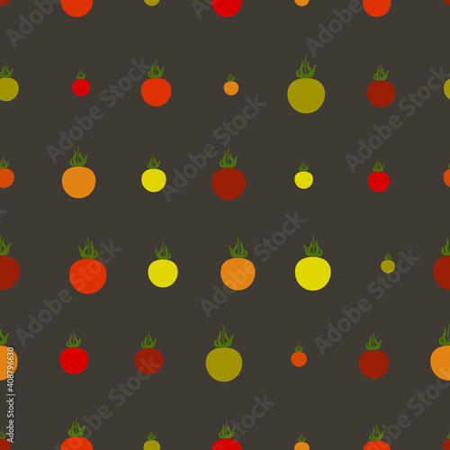 Tomato seamless pattern flat vector outline illustration in minimalistic style on grey background