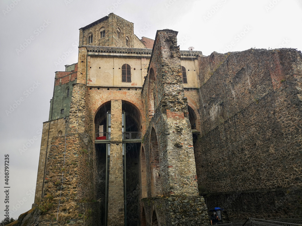 Sacra di San Michele, ancient abbey in the mountain of north Italy dedicated to St Michael Sacra di San Michele, ancient abbey in the mountain of north Italy dedicated to St Michael
