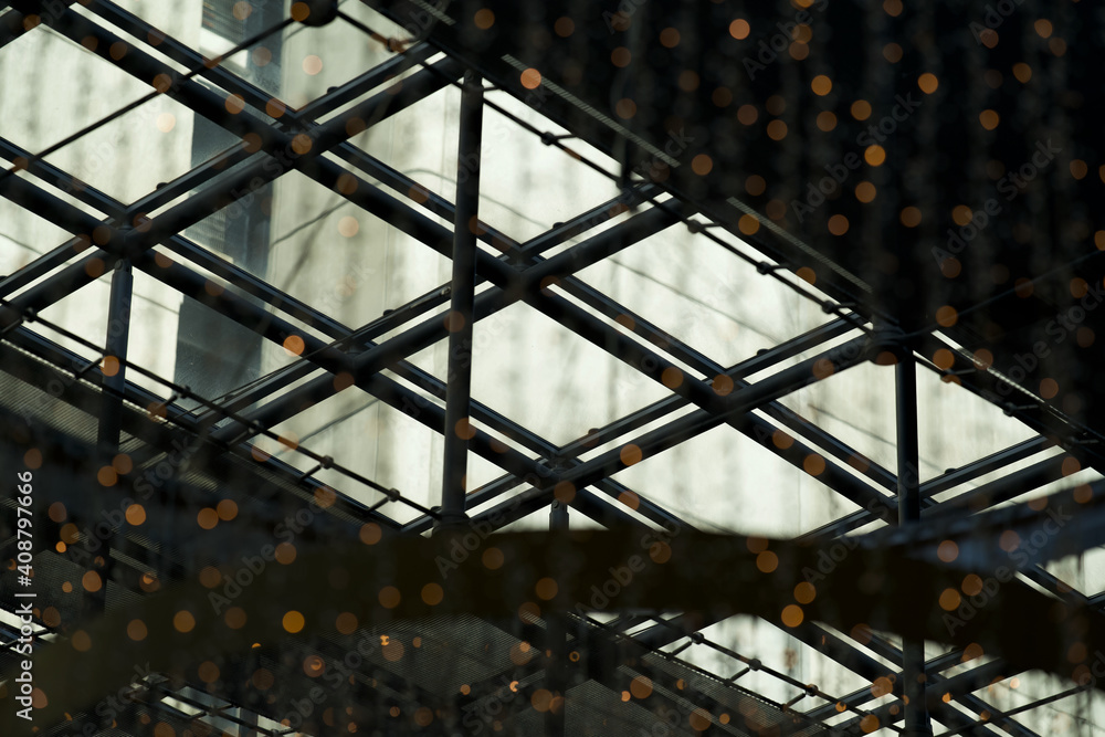 Fototapeta premium Abstract bokeh background with glass ceiling.