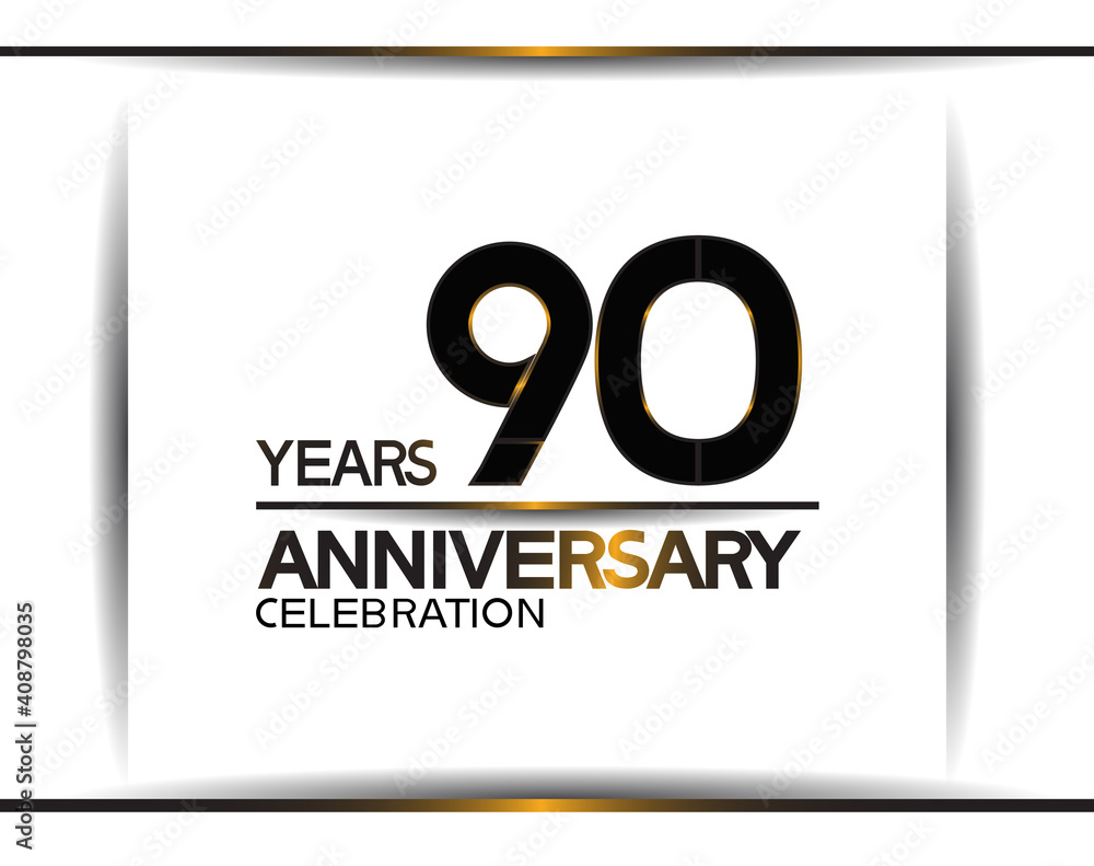 90 years anniversary black color simple design isolated on white background can be use for celebration, party, birthday and special moment