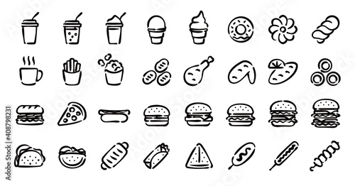 Fast Food Icon Set  Hand-drawn line version 