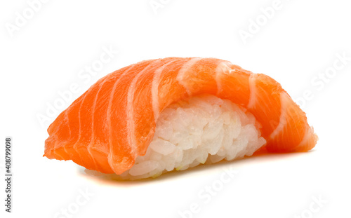 Salmon sushi nigiri isolated on white background, Japanese food