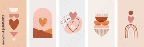 Bohemian, Boho Valentines day illustrations, hand drawn artwork in terracotta, earthy colours, heart and love concept design