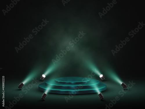 Podium with lighting. Stage, Podium, Scene for Award Ceremony with spotlights. Vector illustration