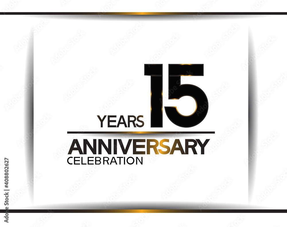 15 years anniversary black color simple design isolated on white background can be use for celebration, party, birthday and special moment