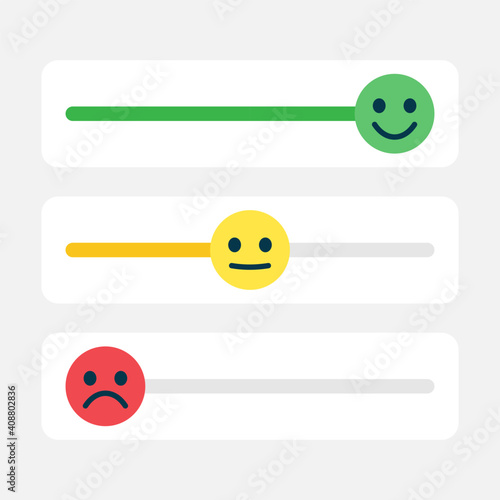 Satisfaction rating. Switch toggle. Customer reviews. Feedback in form of emotions. Excellent, normal, awful.