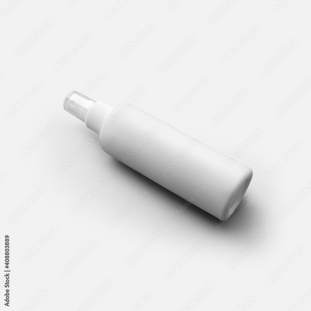 White vial template with aerosol, bottle with atomizer, for design presentation. White vial template with aerosol, bottle with atomizer, for design presentation.