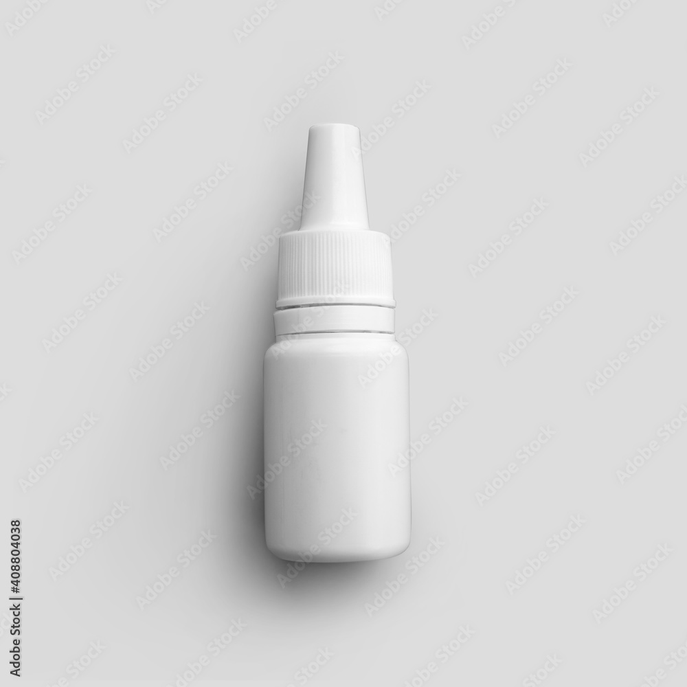 Mockup white matte bottle with dropper for medicine, liquid for treatment of nose, eyes, ears, plastic vial for design presentation. Mockup white matte bottle with dropper for medicine, liquid for treatment of nose, eyes, ears, plastic vial for design presentation.