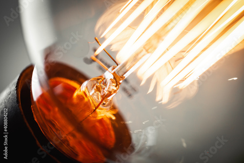 Schilderij op canvas incandescent light bulb with tungsten filaments