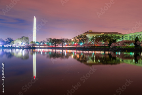 Washington DC, USA at the tidal basin with Washington Monument