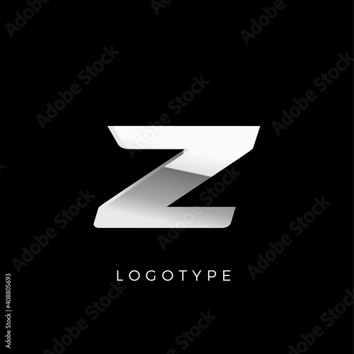 Steel Z letter. Business monogram with stainless or chrome effect. Dynamic logo concept with shiny aluminum texture for dynamic sports, speed race, automotive. Metal style typography design