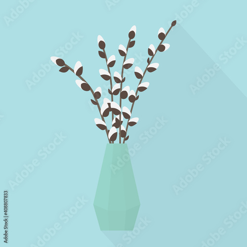 bunch of pussy willow branches in a vase- vector illustration