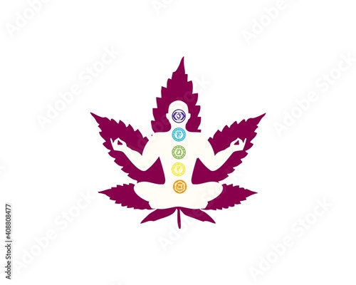 yoga meditation and cannabis leaf